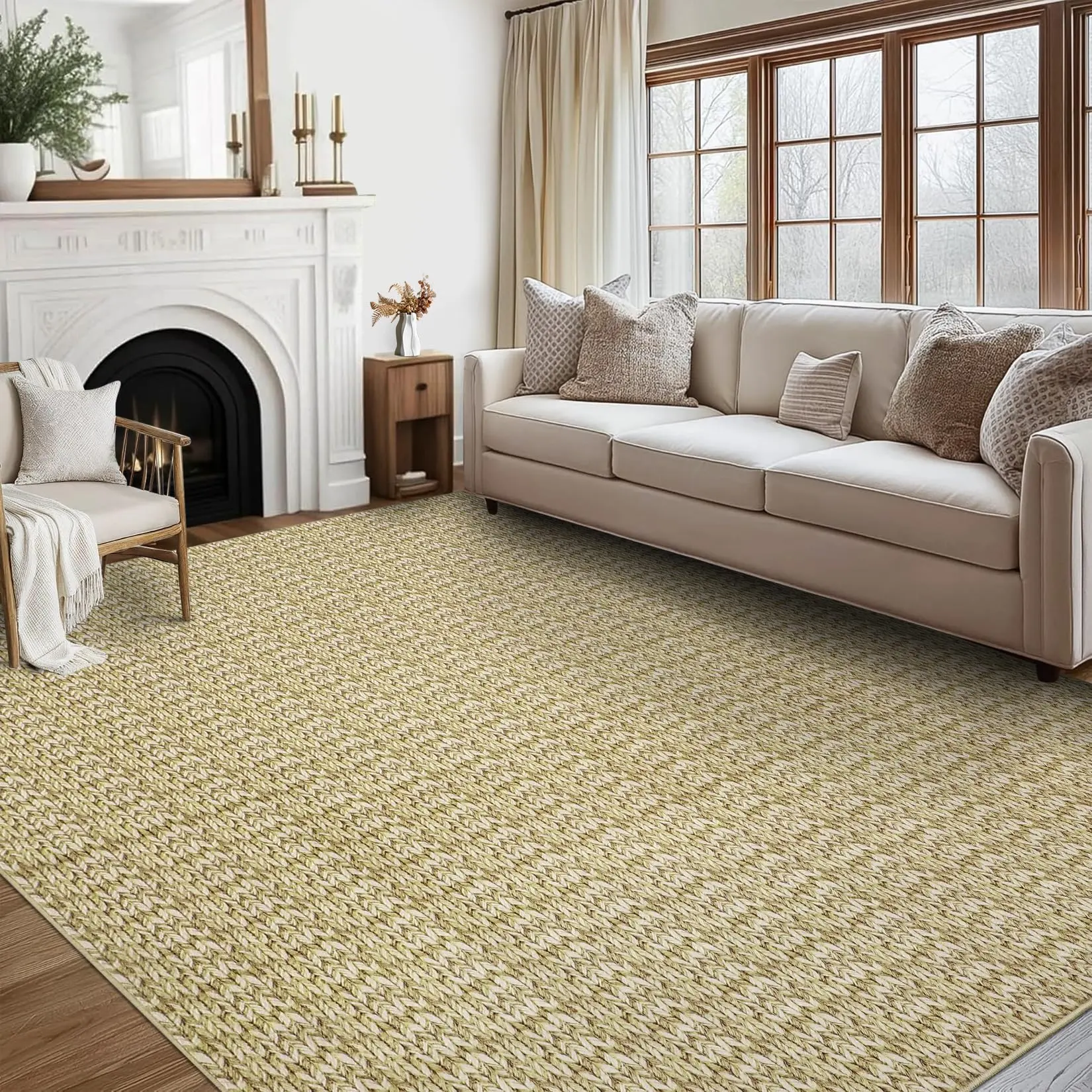 GARVEE - Washable Rug 8 x 10 Inches, Non-slip, Modern, Printed Braided, Foldable, for Indoor Use, Ultra Soft, for Living Room, Bedroom, Playroom, Bedroom, Camel/8 x 10