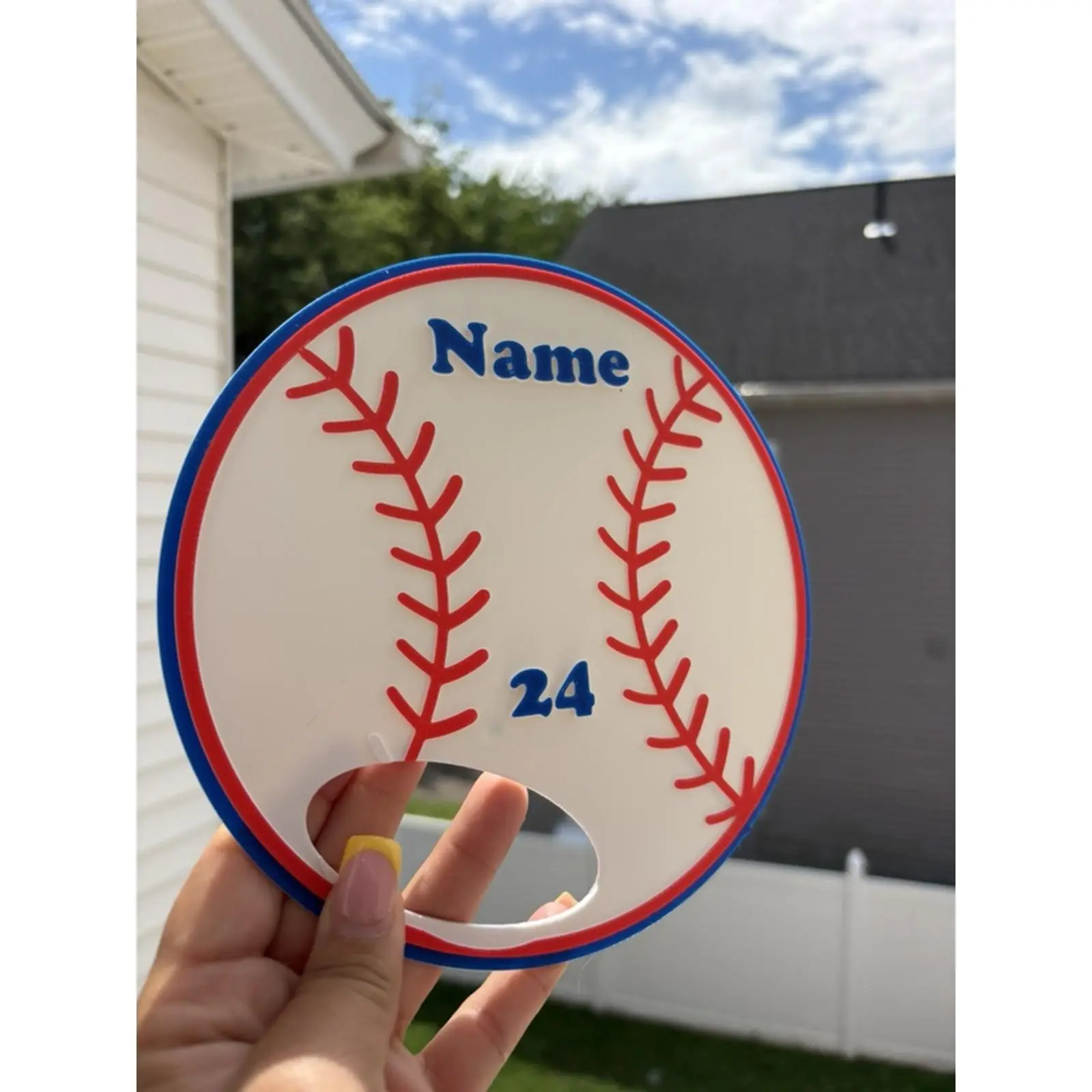 Baseball Themed Hand Fan with Name and Number Design for Sports Fans