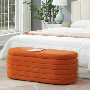 Bellemave Modern Oval Storage Ottoman Bench in Boucle Teddy Fabric with Hidden Storage & Comfy Cushioned Top for Bedroom Living Room & Entryway