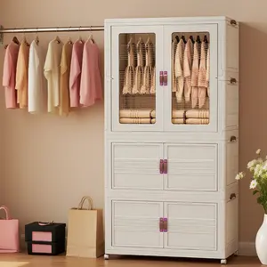 Space-Saving Folding Storage Cabinet – Stackable Organizer Bins with Wheels & Magnetic Door for Bedroom, Closet & Kitchen