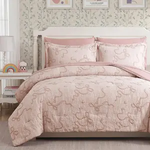 Pink Full Comforter Set for Girls- 7 Pieces Bowknot Jacquard Bed in A Bag Full Bedding Sets with Sheets, Pillowcases & Shams, All Season Kids Comforter Set