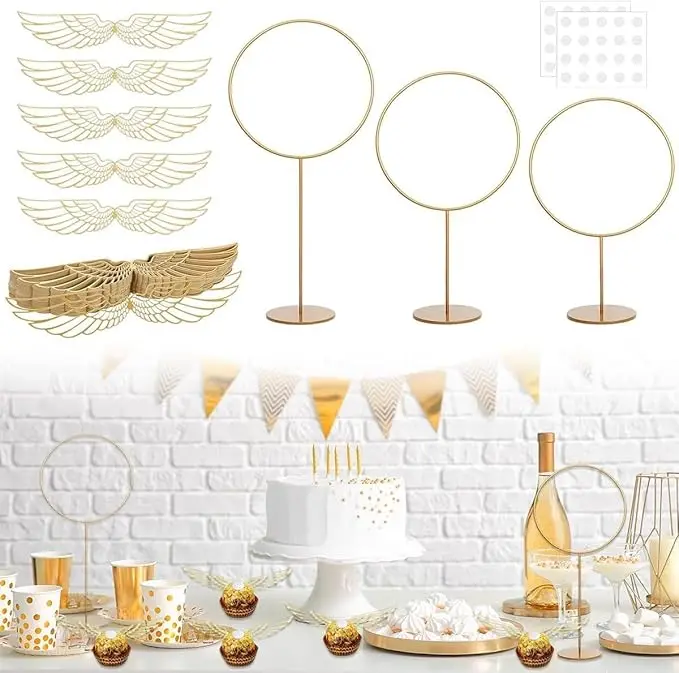 103-Piece Wizard Glitter Chocolate Ornaments Decoration Pack - 50 Hollowed Wings Wafer Cupcake Toppers, 3 Gold Goal Posts, 50 Glue Points, 12in-0.62in Home Improvement Party Supplies for Weddings, Birthday