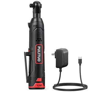 【Father's Day Gift】PULITUO 3/8" Portable 12V Cordless Ratchet Wrench Power Tool, 40Ft-lbs Torque, 300RPM, Handle-Included, with Battery & Charger