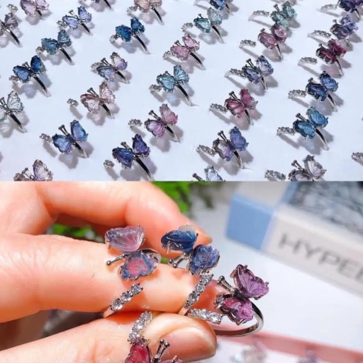 Butterfly Rainbow Fluorite Rings