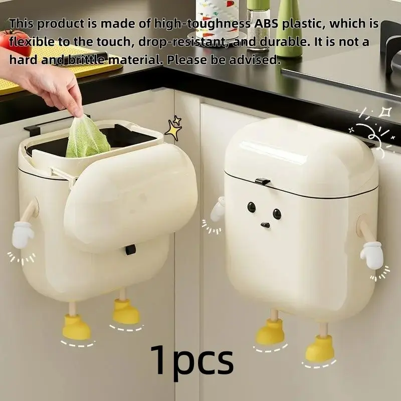 12L Cute Cartoon Trash Can with Lid, Plastic Hanging Bin for Bathroom, Office, RV, Abs Material, Smooth Surface, Easy to Clean