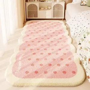 1pc Ins Style Sweet Bedside Strip Rug Cute Polka Dot Design Living Room Sofa Carpet Pink Fluffy Soft Bathroom Non-slip Floor Mat Irregular Shape Bedroom Decoration Plush Carpet