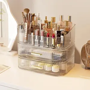 Makeup Organizer with Stackable Drawer, 360 Rotating Makeup Brush Holder, 11-inch Large  Display Case, Skincare Organizers and Storage for , Bathroom Countertop (1 Tray + 2 Drawer)