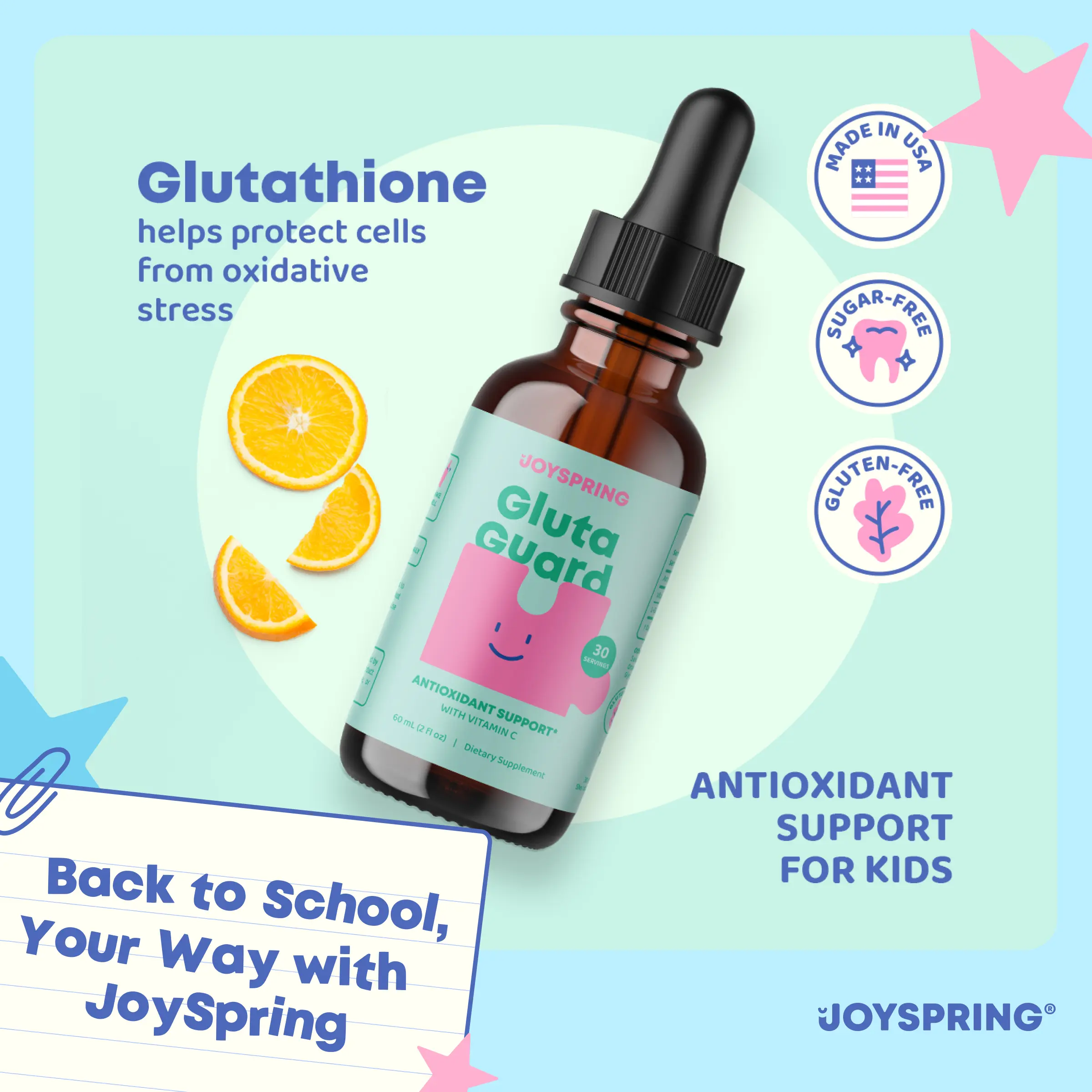 JoySpring Gluta Guard Liposomal Glutathione Supplement | Supports Speech and Eye Contact | 50 MG Antioxidant L-Glutathione Drops