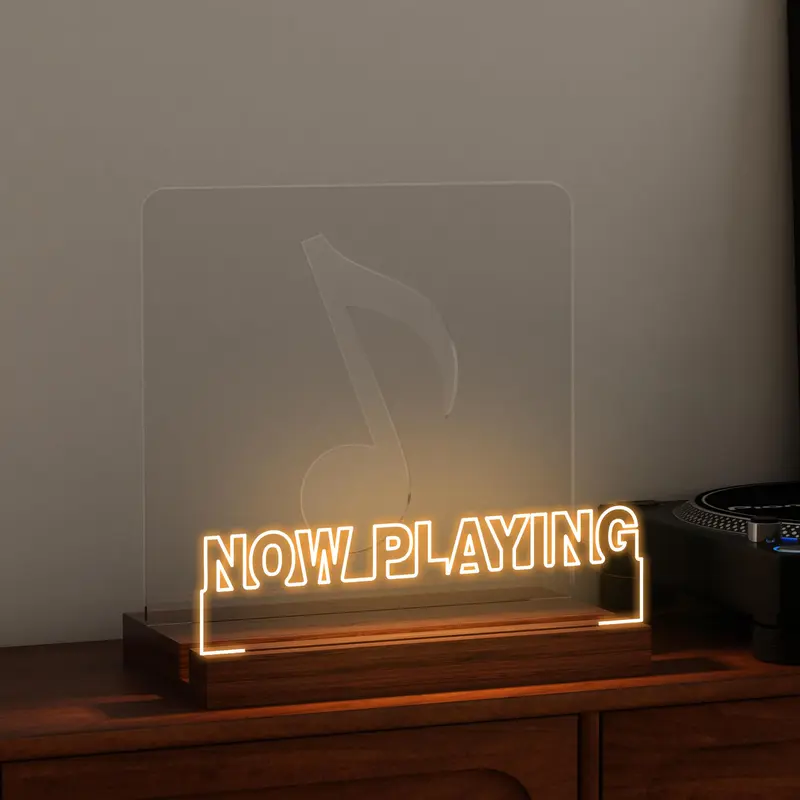 COOLGIFT MART Decorative Wooden-Acrylic Light-Up Vinyl Record Stand - Rechargeable Classic Display Storage with Warm White LED Effects, Unique Cool Room Decor for Vinyl Lovers, Holiday Gift