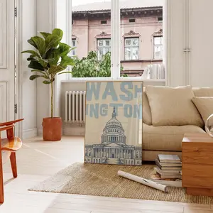 Washington DC Art Print, Minimalist Blue Capitol Building Wall Art, Vintage Retro Washington Poster, US Capitol Decor | 5 Sizes (8x12–27x40 inch), Room Decor, Unframed