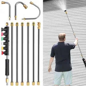 10-Pack Pressure Washer Extension Wand Set, Power Washer Lance with 5 Atomization Nozzle Tips & Curved Rod for Gutter, Roof Drainage Cleaning (Outdoor Maintenance Tool)