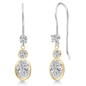 14K Two Tone Gold Lab Grown Diamond Dangle Earrings for Women | 1.76 Cttw | Gemstone April Birthstone | Oval 7X5MM | DEF Color | VVS-VS Clarity