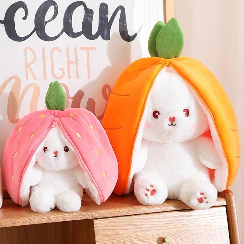 Cute Strawberry Bunny Plush Toy, Soft Kawaii Stuffed Animal, Hug Pillow & Bed Decoration, Furry Friends Plush Doll, Ideal Birthday Gift for Kids & Girls