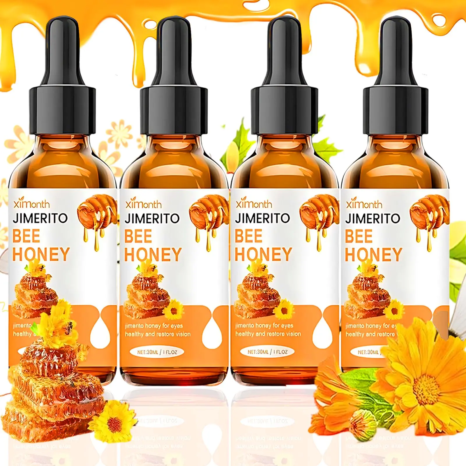 Jimerito Natural Honey Eye Solution, 60/120mL Gentle Liquid Drops Moisturizer, Hydrating Refreshing Soothing for Dry Astringent Eyes, Fast-Acting Daily Use, Alcohol-Free Eye Treatments