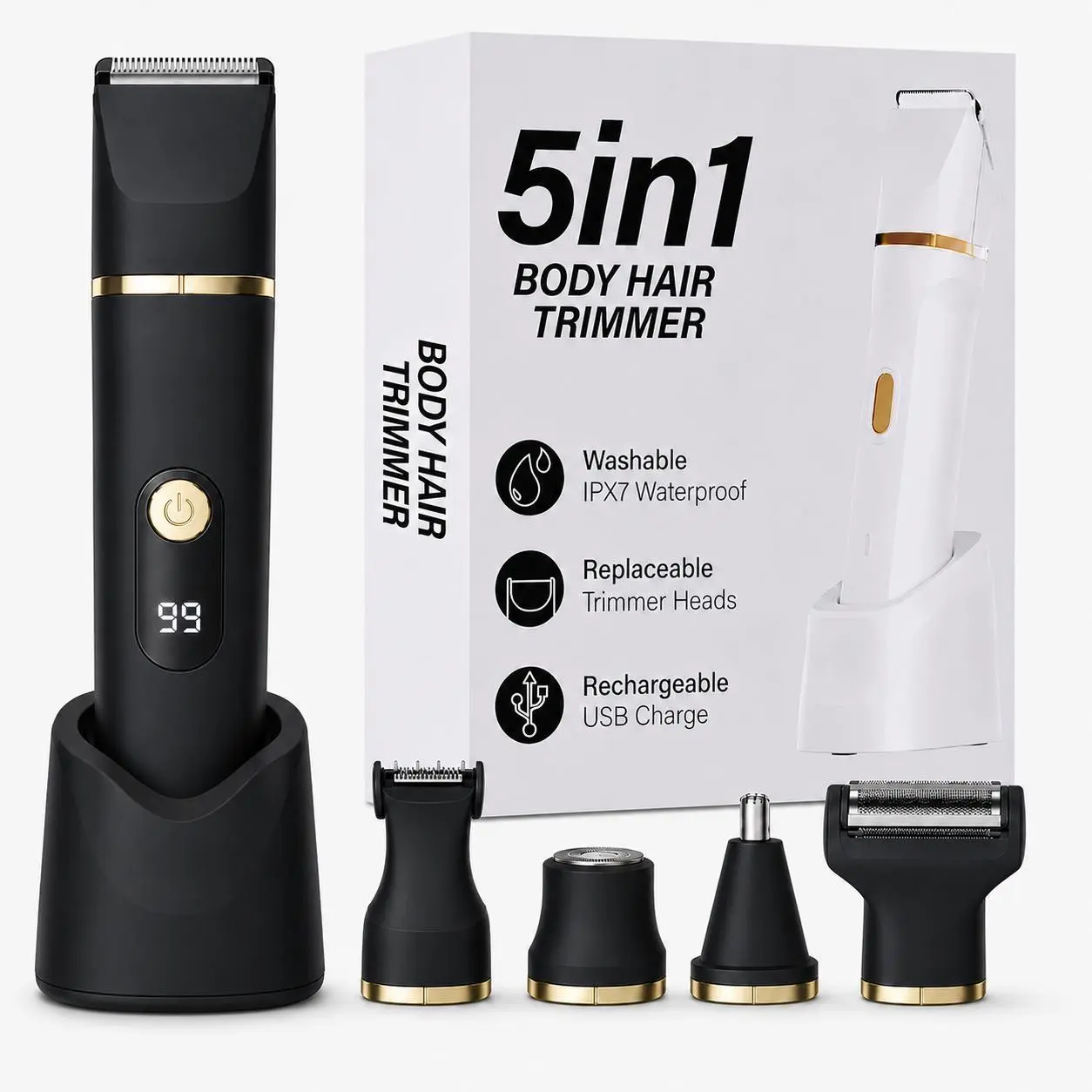 Body Grooming Kit for Men - Electric Body Hair Shaver, Groin pubic Hair Trimmer&Ball Trimmer, Replaceable Ceramic washable Blade Heads, Male Hygiene Razor, Cordless Safe Gentle Fast Trimming fathersdaygift skin dermaplane face underarm leg