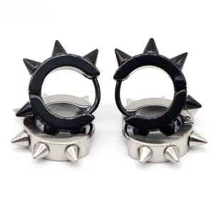 1Pair/2pcs Set Black Gothic Punk Stud Earrings For Women Men 316L Stainless Steel Rivet Spike Earrings Rock Party Jewelry