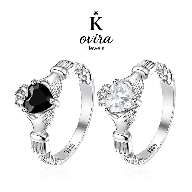Kovira S925 Sterling Silver Vintage Heart Shaped Claddagh Rings with Artificial Zircon, Women's Everyday Wear, Meaningful Bestie Gifts, Heart Shaped Ring, Artificial Zircon Rings