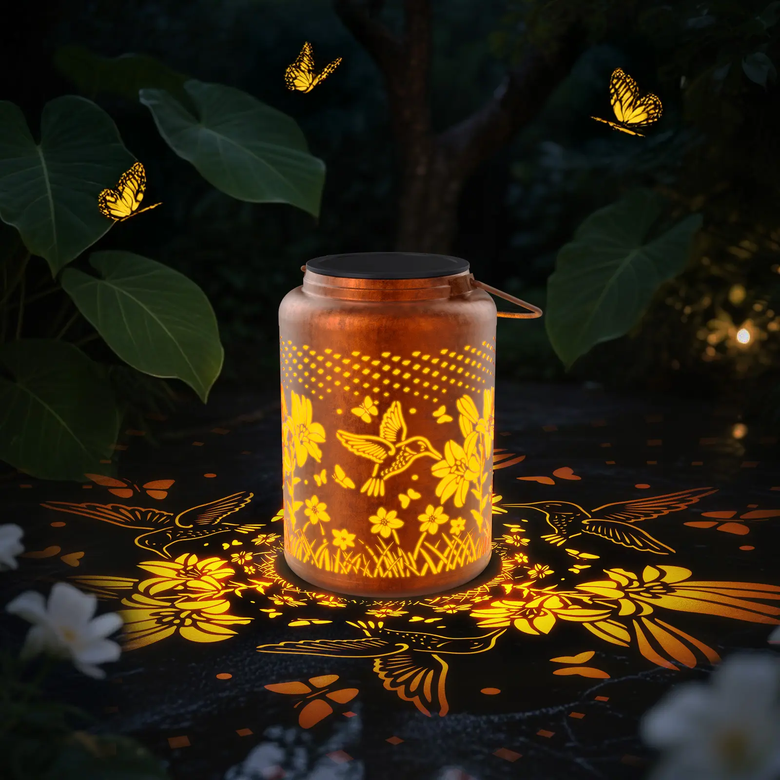 Outdoor Solar Hummingbird Lantern,1/4 Pack,Metal Cut-Out Design,Waterproof,For Garden,Patio,Backyard,Porch,A Warm Gift for Mom & Grandma