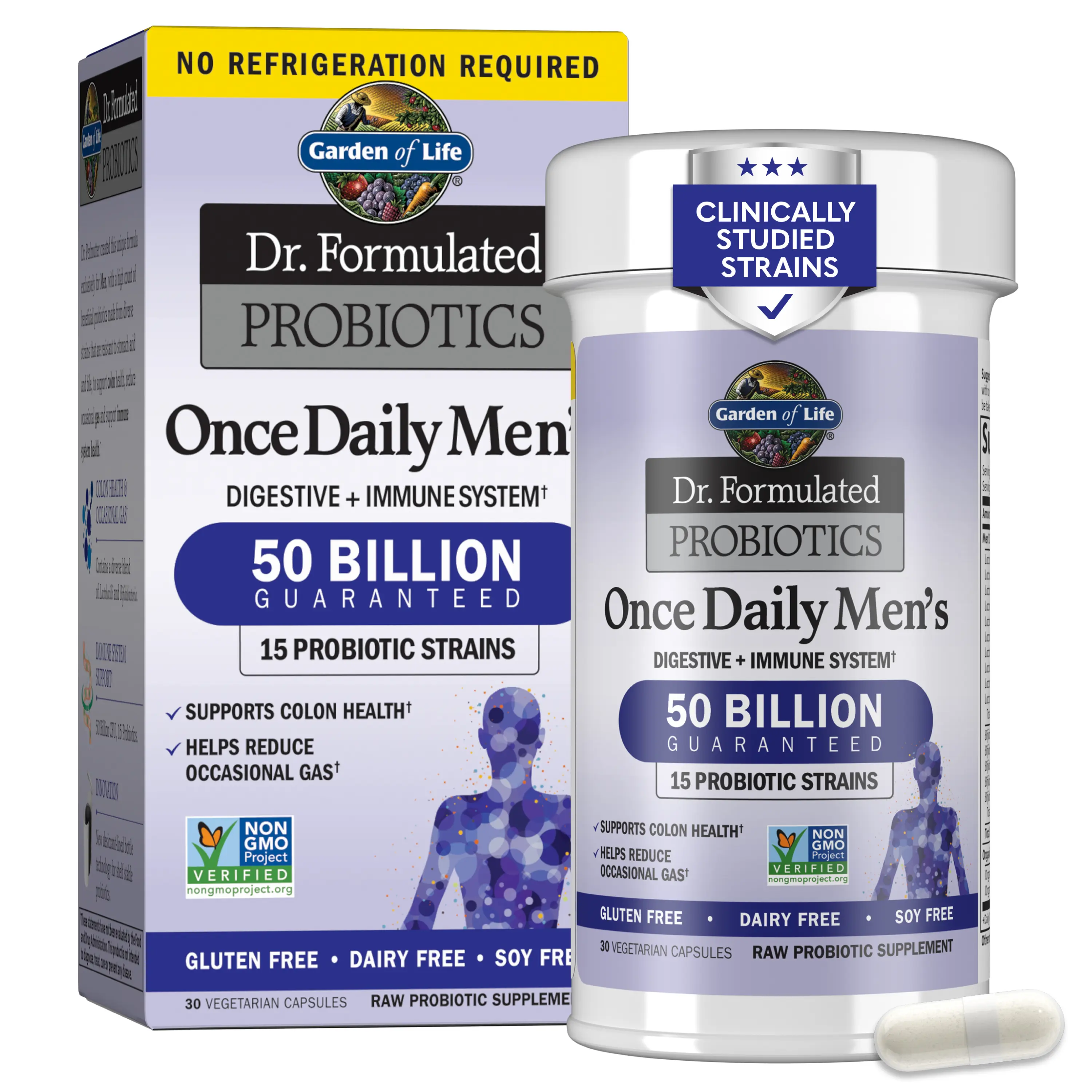 Garden of Life Dr. Formulated Once Daily Men’s Probiotic Supplement, 50B CFU, 15 Strains + Organic Prebiotic Fiber, Digestive & Colon Support, Daily Gas Relief, Immune Support, Shelf Stable, 30 Capsules