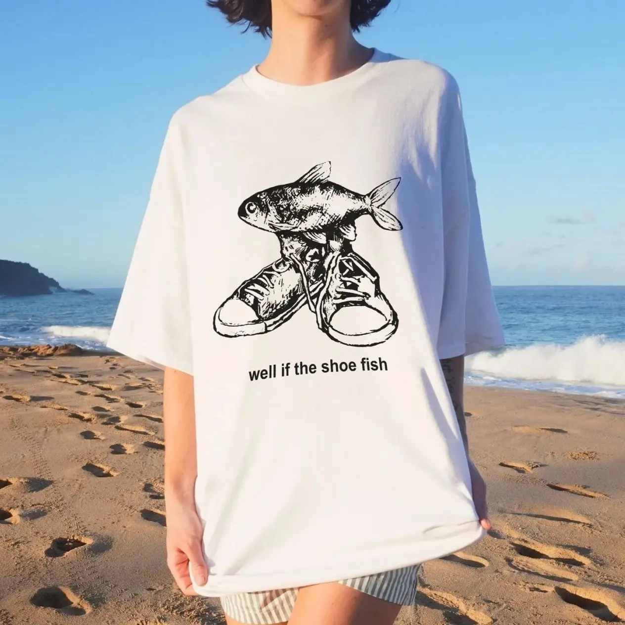 Shoe Fish Cursed Shirt Funny Bass Meme Weirdcore Graphic Y2K Tee V