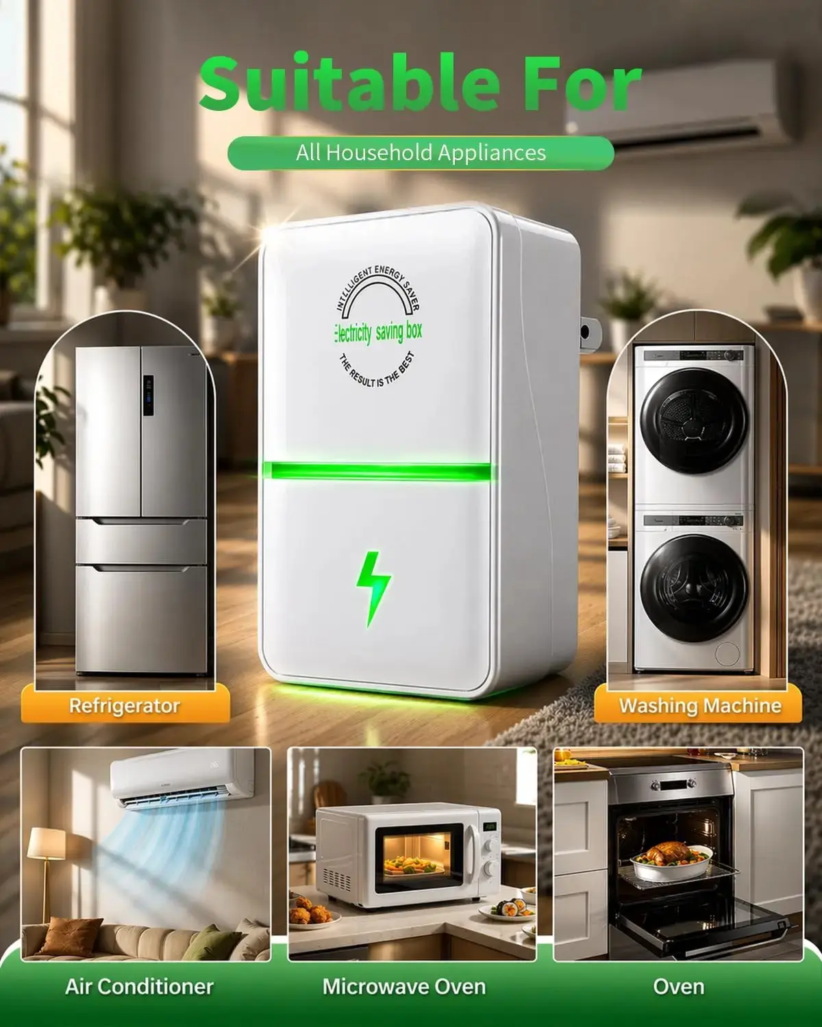 4PCS Updated Stop Watt Smart Power Factor Saver Plug - Plug-and-Play Power Stabilizer, Surge Protector, Flame Retardant Energy-Saving Device for Home, Office (AC, Refrigerator)