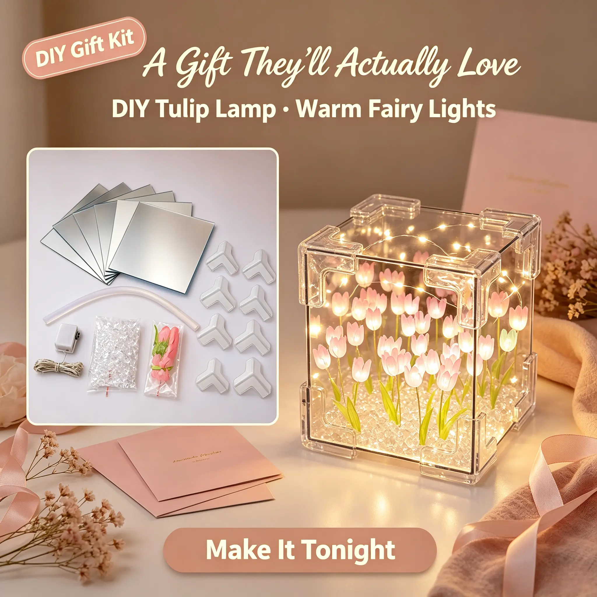 Handmade Galaxy Rose Bear Cube Shape Glass Dome Night Light Kit - LED Decorative Atmosphere Lighting, Romantic Bedroom Accessories, Interior Light, Ambient Night Lamp, Valentine’s Day Hands-On Activity Gift