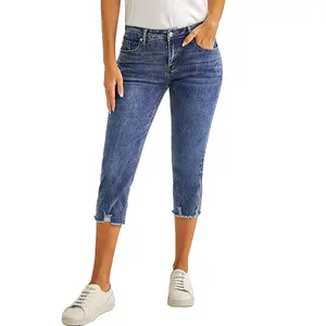luvamia Jean Capri Pants for Women High Waisted Ripped Skinny Jeans Stretchy Denim Capris Cropped Jeggings with Pockets Slim Trouser