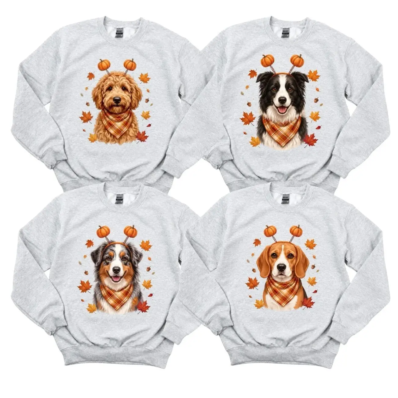 Custom 50+ Dog Breeds Fall Sweatshirt, Personalized Pumpkin Dog Crewneck, Cute Autumn Puppy Graphic Pullover, Dog Lover Gift , Ash Grey Color - AL NVH