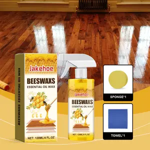 Jakehoe Natural Beeswax Wood Floor Polish Spray, Instant Shine Wood Restorer for Dull Scratched Hardwood Floors & Furniture, 120ml No Sticky Residue Wood Care Wax, Anti-Cracking Moisture Barrier, with Cleaning Sponge and Microfiber Towel