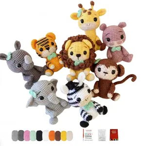 8Pcs Animal, Amigurumi Crochet Kit for Beginners & Adults, with Step-by-Step Text Tutorials, Elephants, Giraffes, Tigers, Lions, Monkeys DIY Knitting Kit, Home Decorative Ornaments, Birthday Valentine's Day Halloween and Christmas