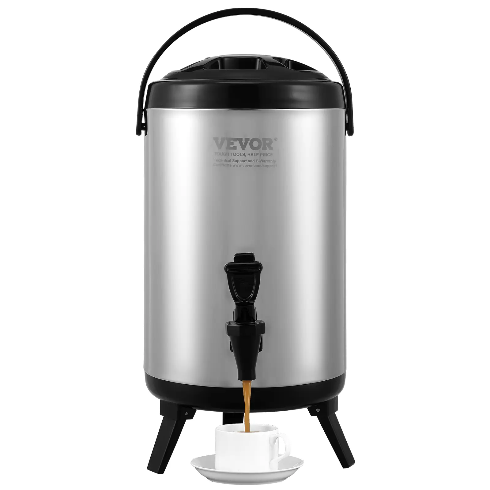 【Summerfinds】VEVOR Stainless Steel Insulated Beverage Dispenser,2 Gallon 7.6 LiterThermal Hot and Cold Drink Server Dispenser with Spigot HandleFood-grade for Hot Tea Coffee Water Restaurant Drink Shop