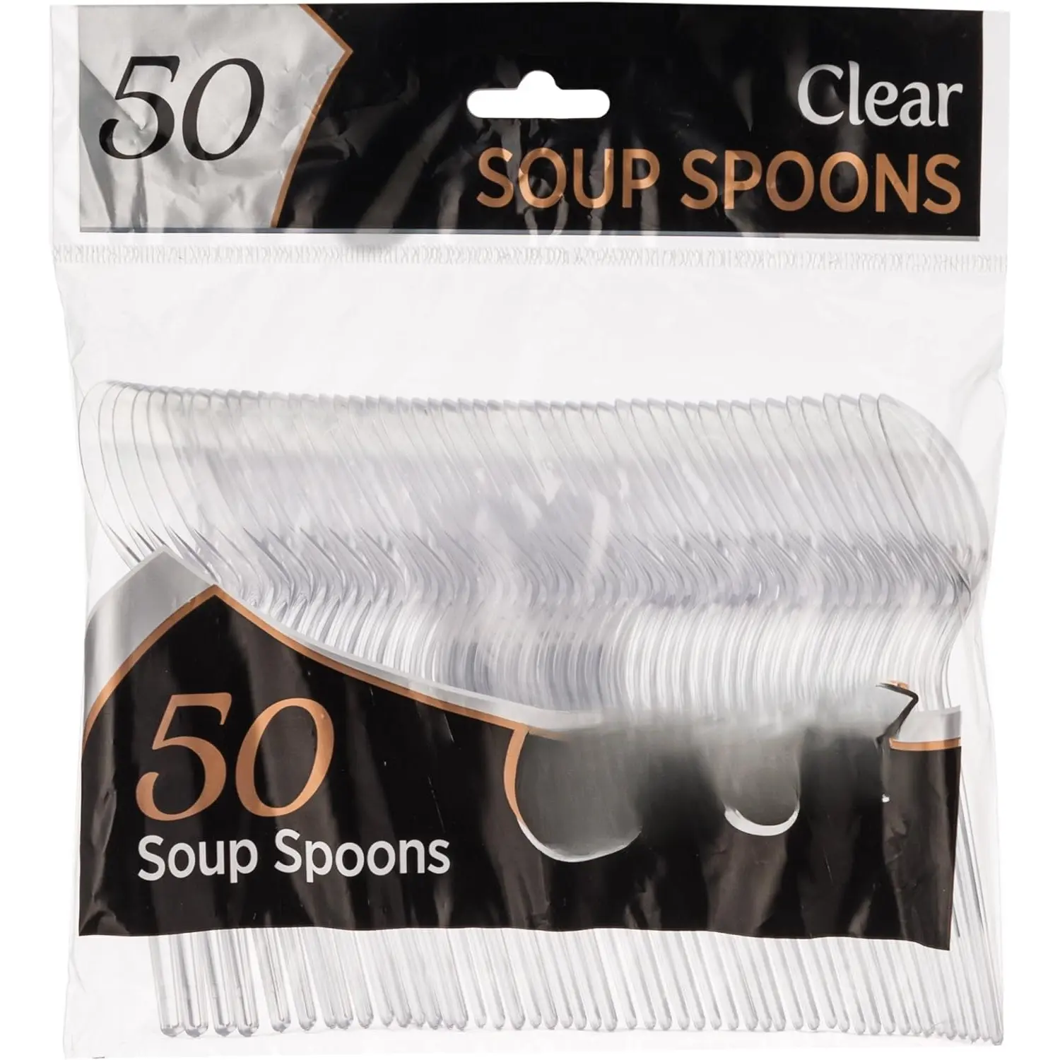 [50 Count]  Plastic Clear Soup Spoons, Heavyweight Disposable Cutlery, Great For Home, Office, School, Party, Picnics, Restaurant, Take-out Fast Food, Outdoor Events, Or Every Day Use, 1 Bag