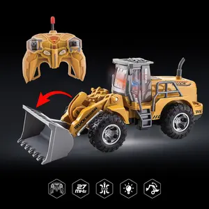 Remote Control Engineering Loader Toy, 6 Function Simulated Bulldozer with Lights, Kids RC Car Model Suitable for Ages 6+, Requires Batteries, Remote Control Truck