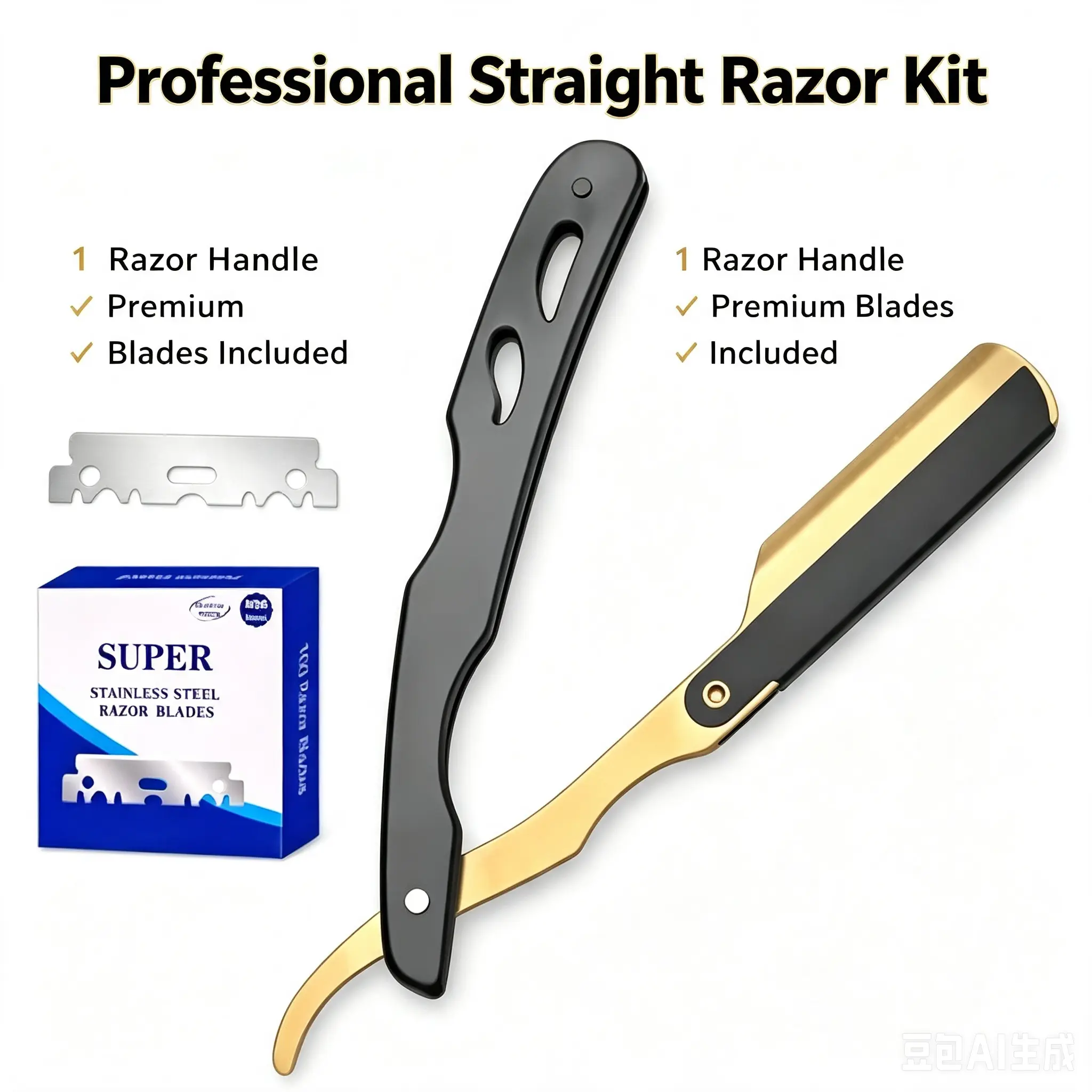 Professional Straight Edge Razor for Barbers, Stainless Steel Foldable Shaving Razor Holder, Classic Barber Cut Throat Razor with 100PCS Replacement Single Edge Blades, Reusable Straight Razor for Men Shaving, Beard Trimming & Hair Styling