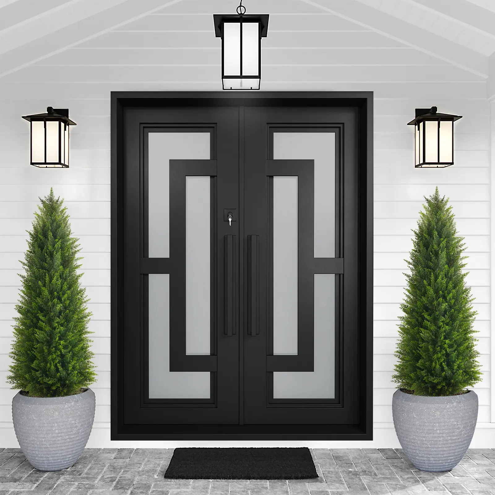 Set Of 2 Artificial Cedar Trees; An Ideal Mother's Day Gift Featuring Lush Foliage And A Lifelike Appearance. Suitable For Home Interiors, Outdoor Corridors, Entryway Accents, And Garden Decor—A High-Density, Realistic Potted Ornamental Piece.
