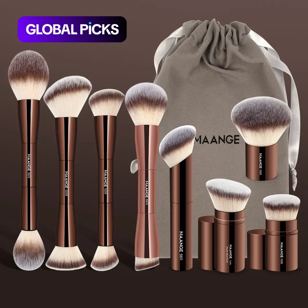 MAANGE Makeup Brush Set with Storage Bag, 8 Counts/set Professional Soft Skin-Friendly Soft Makeup Brushes, Soft Bristles Brush, Foundation Brush, Cosmetic Brush Set, Travel Makeup Tool Set for Women and Girls #GLOBAL PICKS