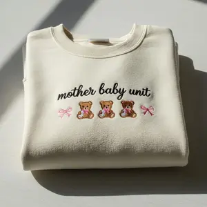 Mother Baby Unit Embroidered Sweatshirt – Baby Bear Bottle Icons – Cute MBU Nurse Crewneck