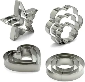 Stainless Steel Cookie Cutters Set 12Pcs Heart Flower Round Five Star Shapes Small to Mini Size Metal Biscuit Cutter Molds for Baking or Holiday Party Decorations Durable
