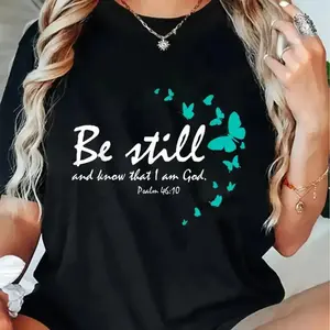 Unisex Christian Bible Verse Gifts Religious Butterfly Be Still God T-Shirt Casual Graphic Printed Vintage TshirtWeng ft