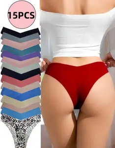 W 15pcs women's seamless thongs,panties,moisture-wicking, breathable, low-rise, elastic underwear, suitable for gyms, yoga rooms, daily at home, dates, sports, naked feeling on the upper body, skin-friendly and soft, M-XXL,Activewear, Womenswear, Athletic