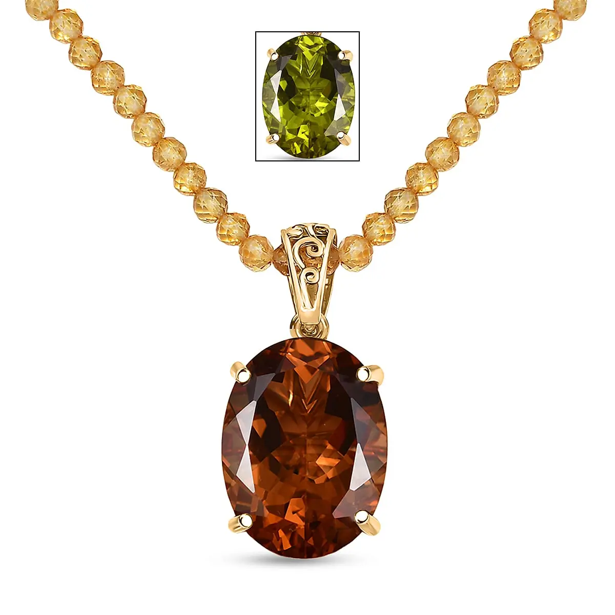 EverTrue Autumn Alexite Fallfire Pendant with Brazilan Citrine Beaded Necklace (20 Inches) in 18K YG Plated 71.00 ctw