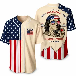 Patriotic USA Baseball Jersey, 250 Years Of Freedom Button Up Shirt, Vintage American Flag Independence Day Jersey