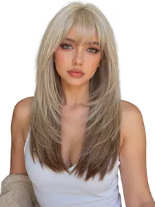 24 Inch Long Straight Wig with Bangs for Women, Elegant Natural Look, Easy Maintenance, Suitable for Daily Wear, Parties, All Seasons