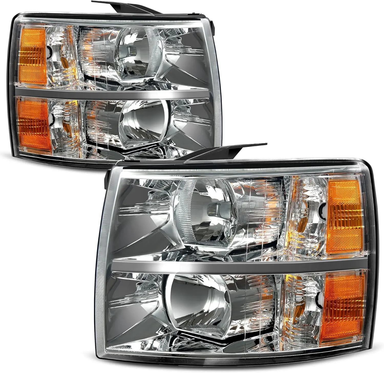 YITAMOTOR Headlight Assembly Compatible with 2007-2013 Chevy Silverado 1500/2007-2014 Silverado 2500 HD 3500 HD Replacement Headlamp Driving Light Chrome Housing Amber Reflector Smoke Lens