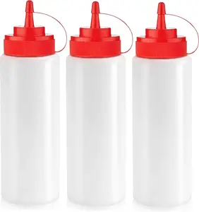 Norcalway 12 oz Condiment Squeeze Bottles for Sauces - Leak Proof Oil, Syrup, Dressing Squirt Bottles - 3 Pack