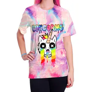 Summer New Rainbow Unicorn Print Couple Wear Business Attire Pullover Women's T-shirt