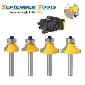 6pcs 6.35mmShank Corner Rounding Over Router Bit With Bearing Wood Milling Cutter Tungsten Carbide For Woodworking Tool