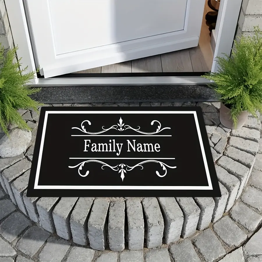 Personalized Rectangle Doormat - Custom Family Name, Non-Slip Rubber Base, Machine Washable Home Bathroom Decor, Housewarming Gift
