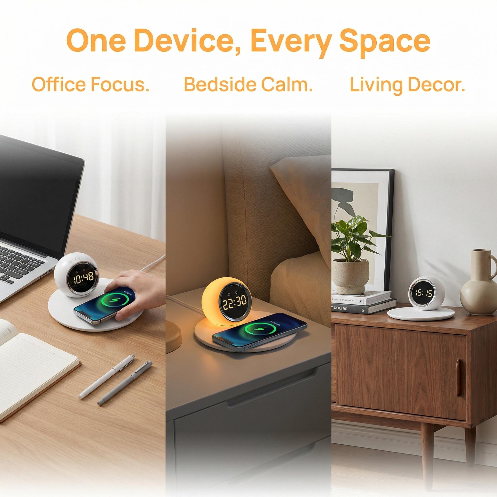 Multi-Function Wireless Charging Digital Night Light Alarm egg alarm clock | Exclusive Holiday Design | Creative Home Gift | Themed Edition for March Madness, Spring Break, World Cup & Easter