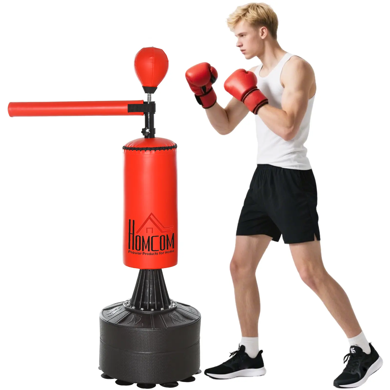 Soozier Boxing Machine, Freestanding Reflex Punching Bag with Adjustable Height, 360-Degree Rotating Bar, Speed Ball, and Gloves for Gym Training, Punchingbag, Training Boxing Equipment, Stable Floor Hold